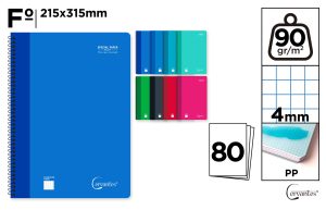CUADERNO ESPIRAL Fº 80 HOJAS 90 g/m² PP